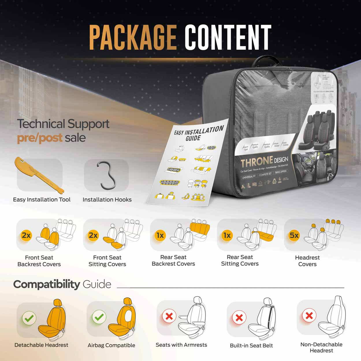 Amio - ΚΑΛΥΜΜΑΤΑ ΚΑΘΙΣΜΑΤΩΝ OTOM THRONE 102 SMOKED ΜΑΥΡΟ/ΓΚΡΙ ΛΙΝΟ & ΔΕΡΜΑΤΙΝΗ SET - 1 σετ. (OT86755/AM)