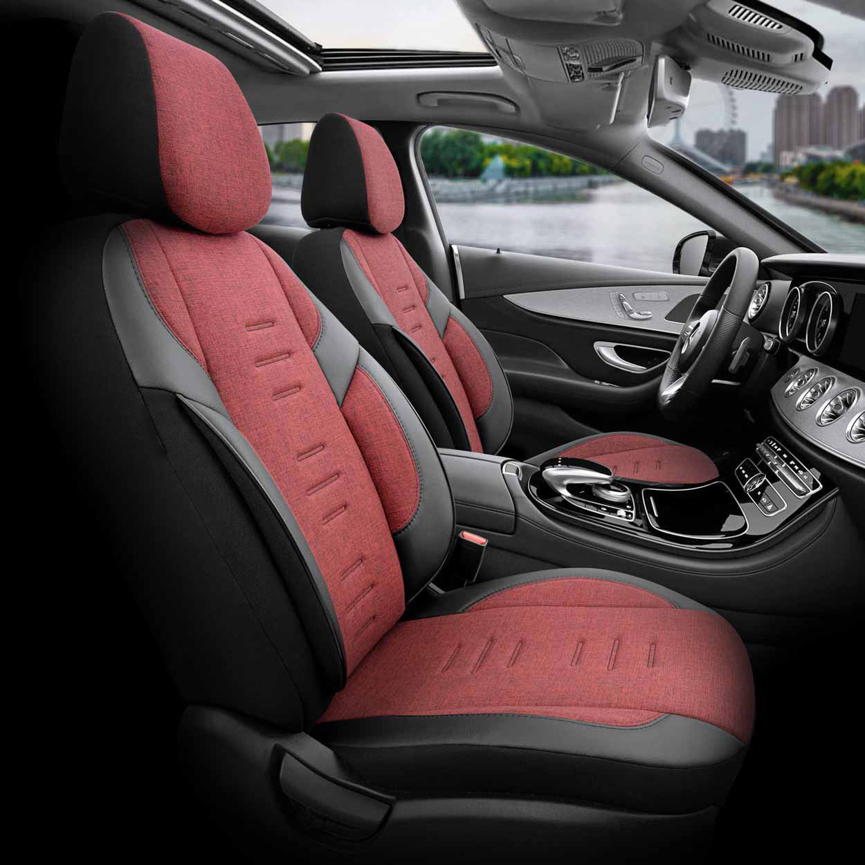 Amio - ΚΑΛΥΜΜΑΤΑ ΚΑΘΙΣΜΑΤΩΝ OTOM THRONE 103 RED ΜΑΥΡΟ/ΓΚΡΙ/ΚΟΚΚΙΝΟ ΛΙΝΟ & ΔΕΡΜΑΤΙΝΗ SET - 1 σετ. (OT86756/AM)