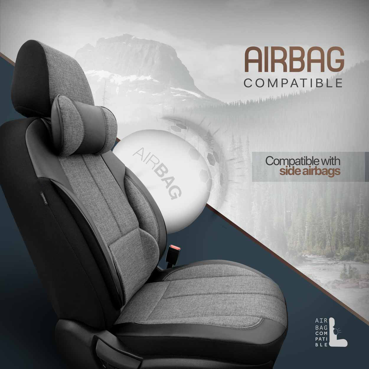 Amio - ΚΑΛΥΜΜΑΤΑ ΚΑΘΙΣΜΑΤΩΝ OTOM VOYAGER 102 SMOKED ΜΑΥΡΟ/ΓΚΡΙ ΛΙΝΟ & ΔΕΡΜΑΤΙΝΗ SET - 1 σετ. (OT86759/AM)