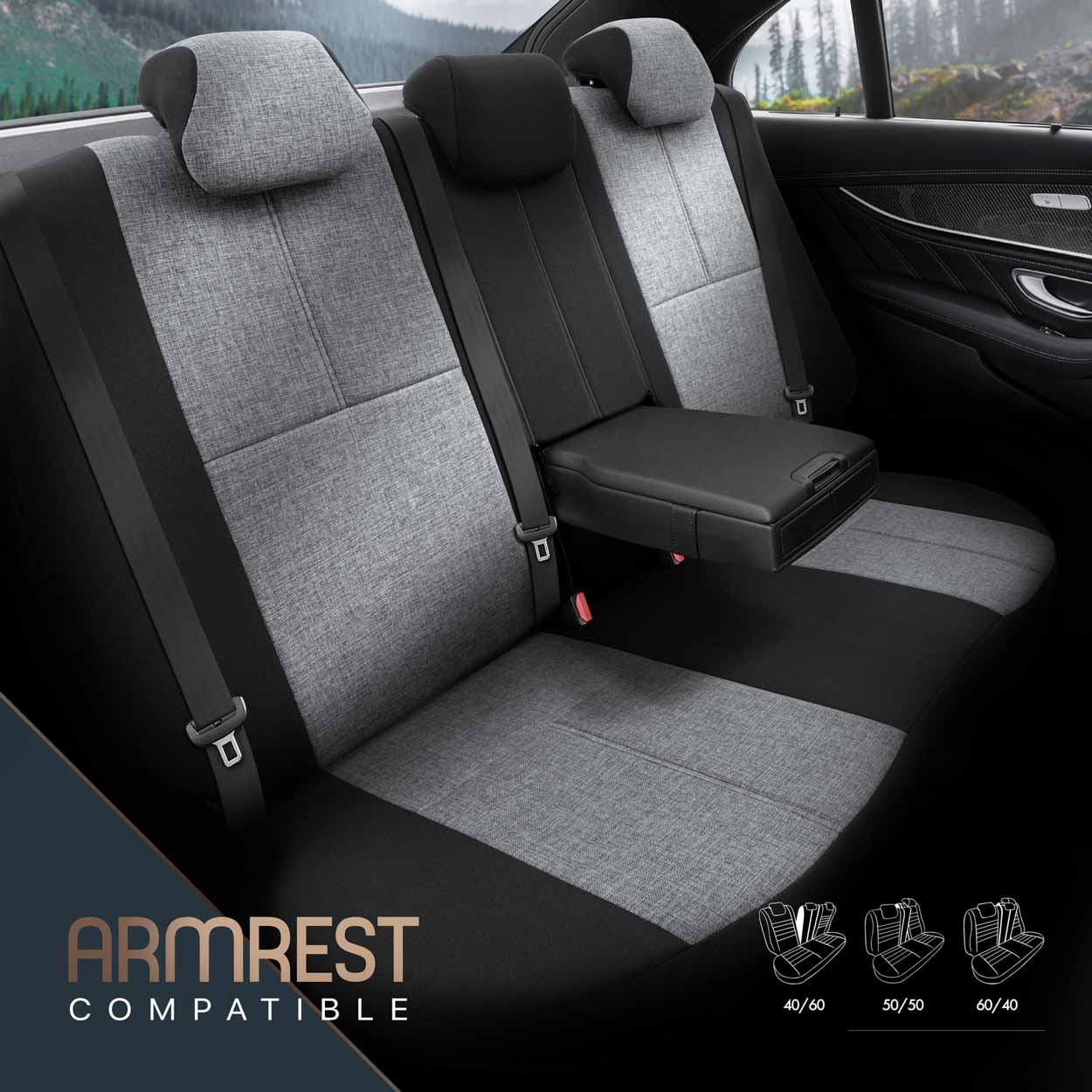 Amio - ΚΑΛΥΜΜΑΤΑ ΚΑΘΙΣΜΑΤΩΝ OTOM VOYAGER 102 SMOKED ΜΑΥΡΟ/ΓΚΡΙ ΛΙΝΟ & ΔΕΡΜΑΤΙΝΗ SET - 1 σετ. (OT86759/AM)