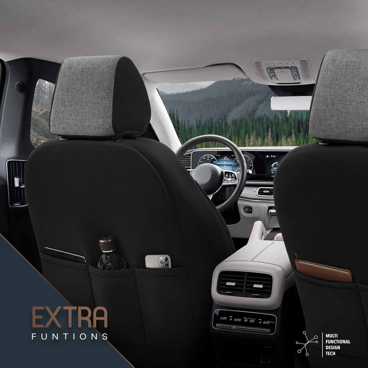 Amio - ΚΑΛΥΜΜΑΤΑ ΚΑΘΙΣΜΑΤΩΝ OTOM VOYAGER 102 SMOKED ΜΑΥΡΟ/ΓΚΡΙ ΛΙΝΟ & ΔΕΡΜΑΤΙΝΗ SET - 1 σετ. (OT86759/AM)