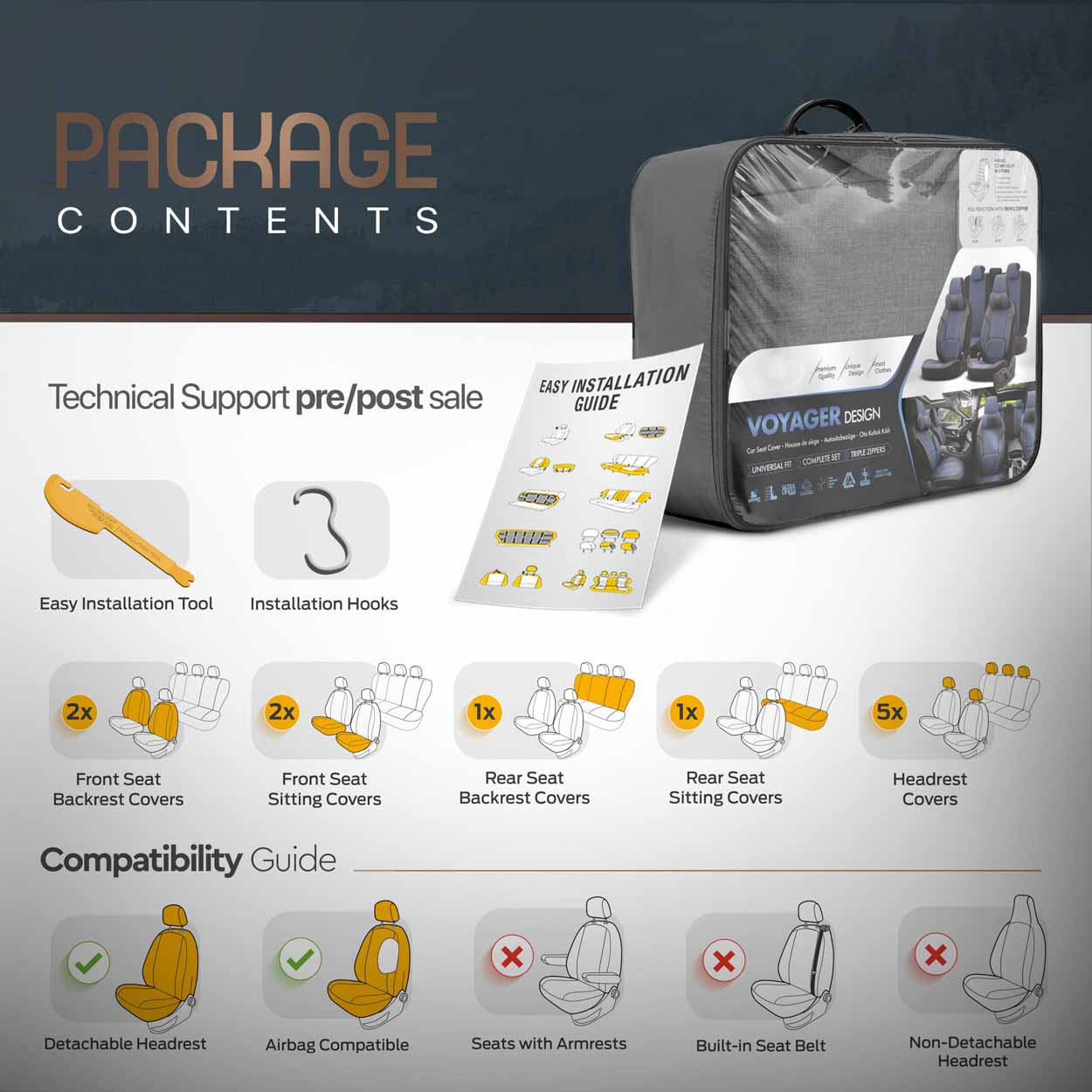 Amio - ΚΑΛΥΜΜΑΤΑ ΚΑΘΙΣΜΑΤΩΝ OTOM VOYAGER 102 SMOKED ΜΑΥΡΟ/ΓΚΡΙ ΛΙΝΟ & ΔΕΡΜΑΤΙΝΗ SET - 1 σετ. (OT86759/AM)