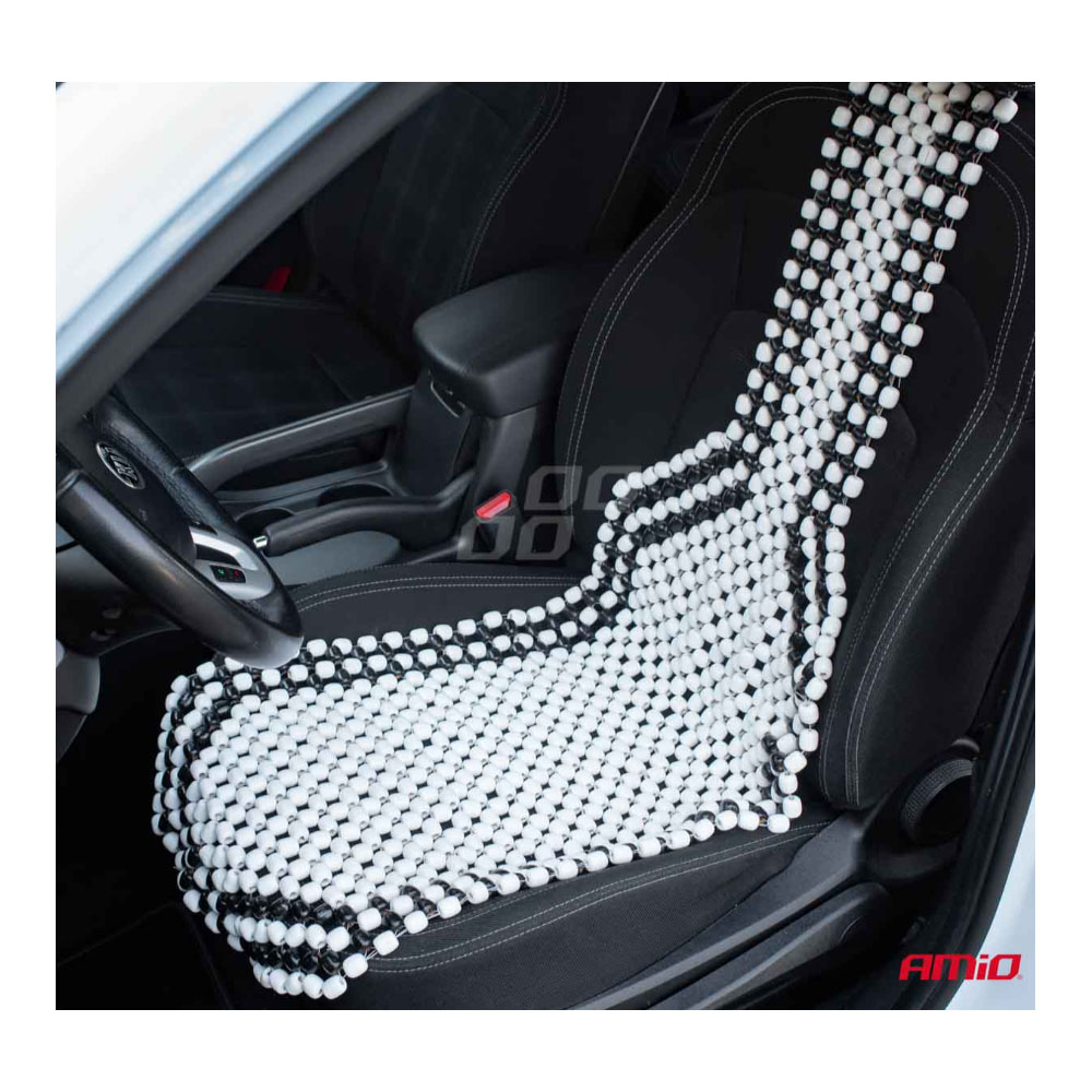 Amio - Πλατοκάθισμα με Ξύλινες Μπίλιες διάσταση 128 x 38cm υλικό Ξύλο χρώμα Λευκό/Μαύρο για Επιβατικά Αυτοκίνητα - 1 τεμ. (01124/AM)