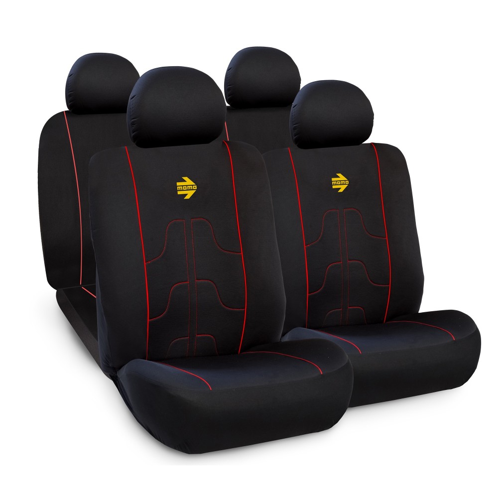 Κάλυμμα Καθισμάτων Πολυεστερικό Μαύρο-Κόκκινο 4τμχ Momo