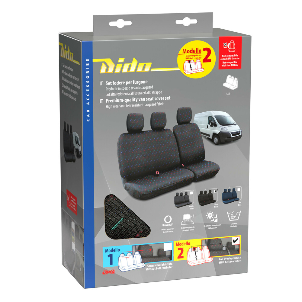 Καλύμματα Καθισμάτων Dido-2, με επανατυλικτήρα ζώνης - Μαύρο