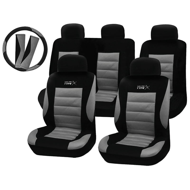 Καλύμματα ΣΕΤ Universal με Αποσπώμενο Κεφαλάρι (PolyMesh) TYPE-X 14 τμχ Διαιρούμενα ΧΩΡΙΣ ΦΕΡΜΟΥΑΡ + Καλύμματα Ζωνών και Τιμονιο - ΜΑΥΡΟ/ΓΚΡΙ