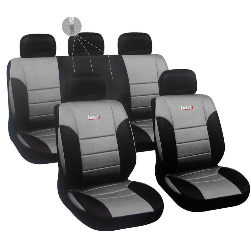 Καλύμματα ΣΕΤ Universal με Αποσπώμενο Κεφαλάρι (PU) LUXURY 9 τμχ Διαιρούμενα - ΜΑΥΡΟ/ΓΚΡΙ