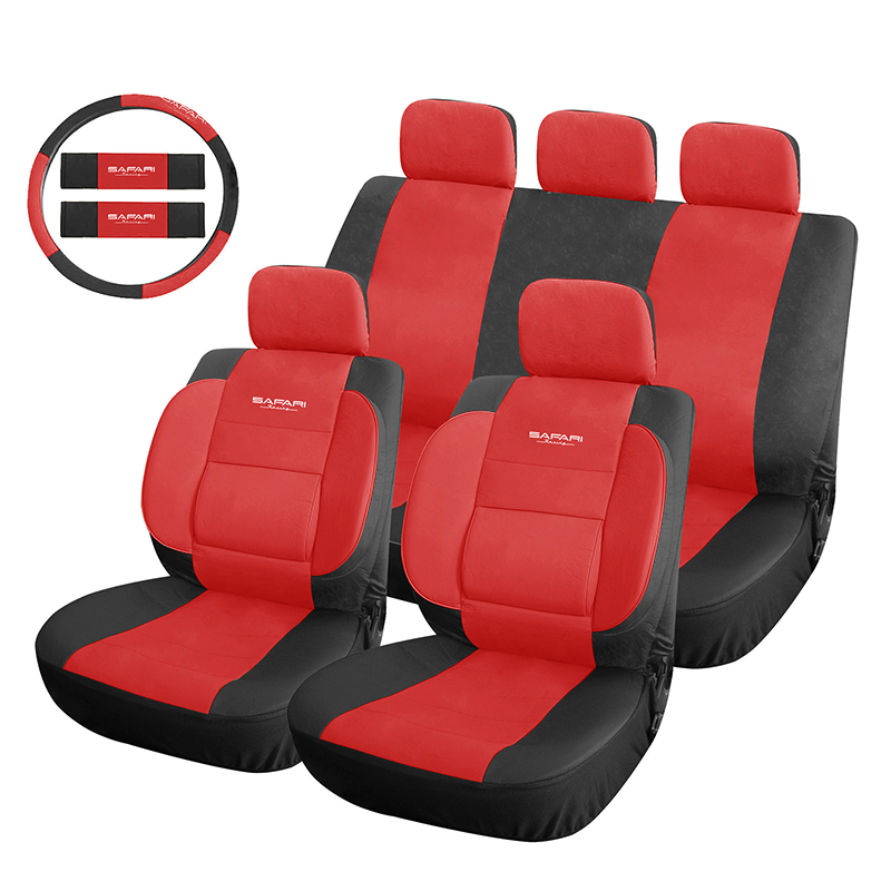 Καλύμματα ΣΕΤ Universal με Αποσπώμενο Κεφαλάρι (PU) SAFARI 12 τμχ + Καλύμματα Ζωνών και Τιμονιού - ΜΑΥΡΟ/ΚΟΚΚΙΝΟ