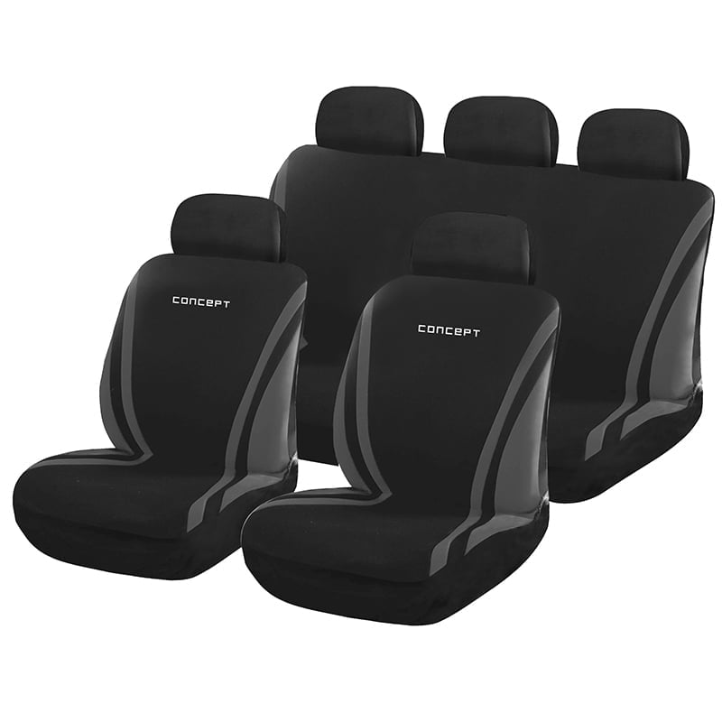 Καλύμματα ΣΕΤ Universal με Αποσπώμενο Κεφαλάρι (Ύφασμα) CONCEPT 9 τμχ - ΜΑΥΡΟ/ΓΚΡΙ