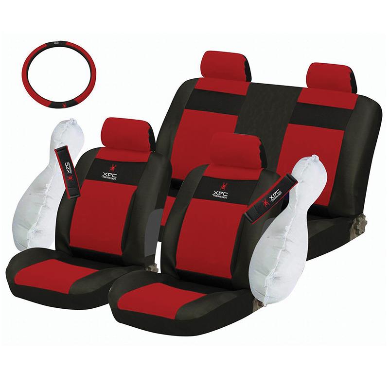 Καλύμματα ΣΕΤ Universal με Αποσπώμενο Κεφαλάρι (Ύφασμα) XDC 11 τμχ με Μαξιλάρι Μέσης + Καλύμματα Ζωνών και Τιμονιού Συμβατό με Α - ΜΑΥΡΟ/ΚΟΚΚΙΝΟ