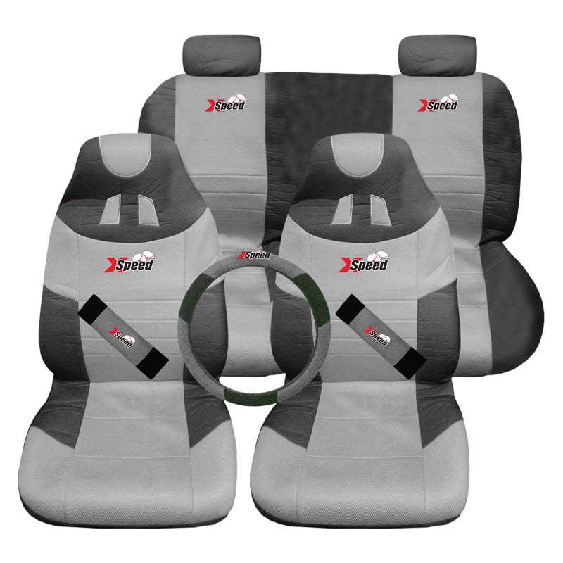 Καλύμματα ΣΕΤ Universal με Ενσωματωμένο Κεφαλάρι (Ύφασμα) X-SPEED 8 τμχ + Καλύμματα Ζωνών και Τιμονιού - ΜΑΥΡΟ/ΓΚΡΙ