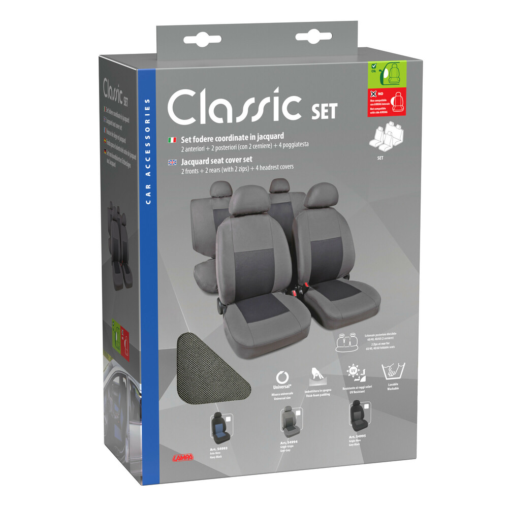 Lampa - Καλύμματα Καθισμάτων Classic υψηλής ποιότητας ζακάρ Γκρι - 8 τεμ. (L5499.4)