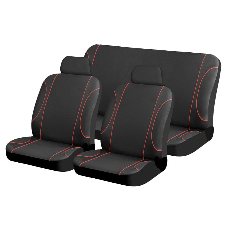 Σετ Καλύμματα AUTOLINE (Μαύρο - Κόκκινη Ραφή)