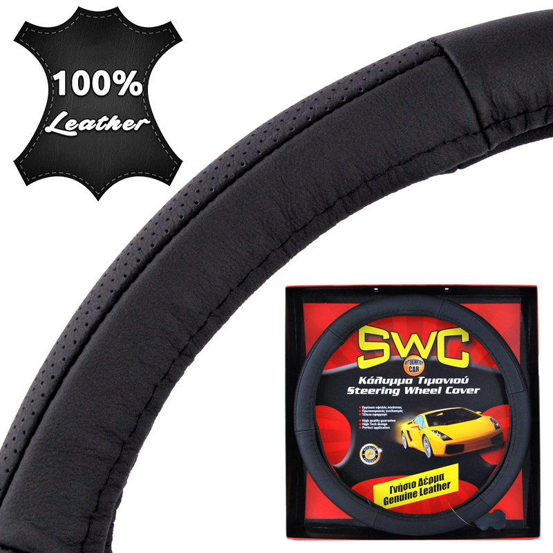 Κάλυμμα Τιμονιού SWC Γνήσιο Δέρμα 38cm (A/Μαύρο)