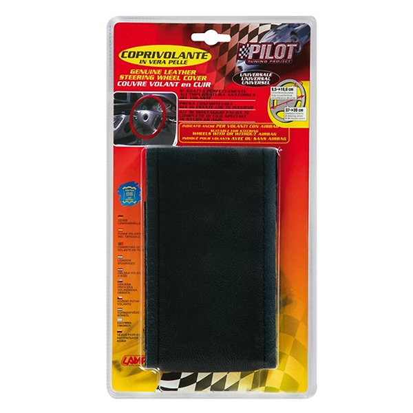Κάλυμμα Τιμονιού LAMPA Standard Leather Ραφτό 37cm - 39cm (Μαύρο)