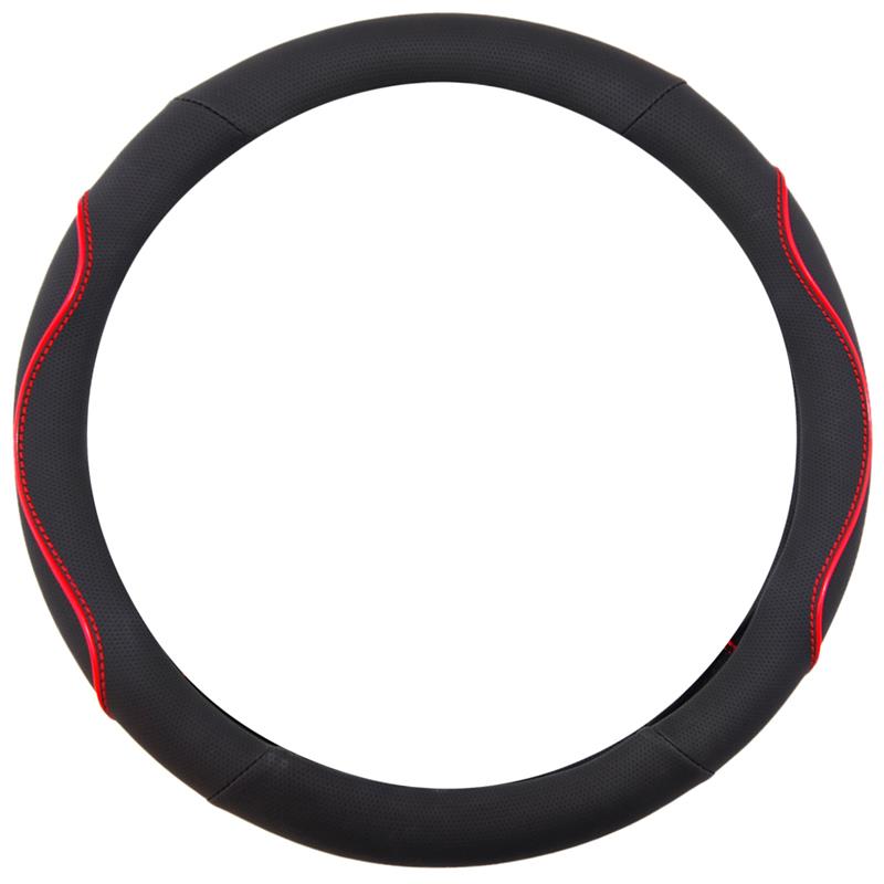 Κάλυμμα Τιμονιού WAVY Δερματίνη 38cm (Μαύρο - Κόκκινο)