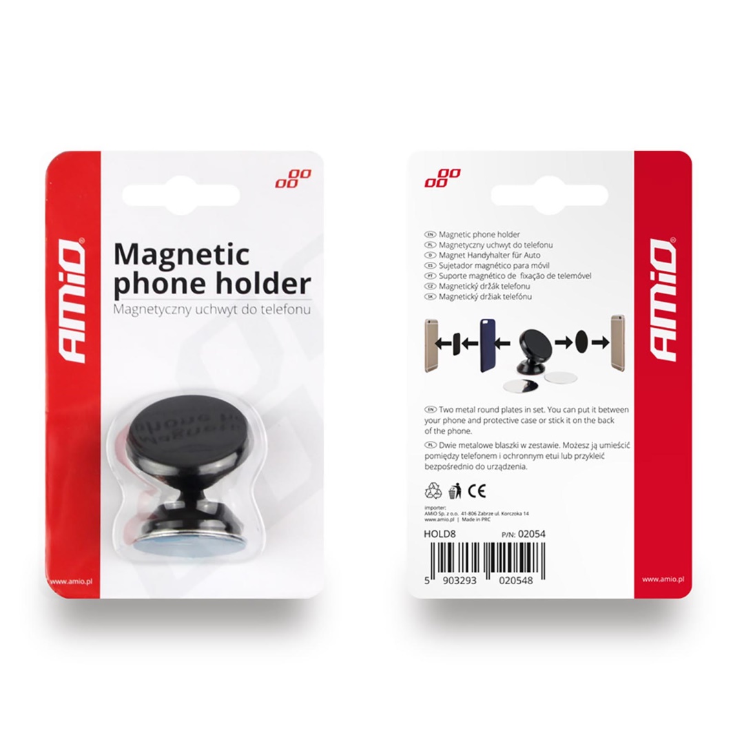 Amio - Μαγνητική Βάση Κινητού διαστάσεων 48x48mm για σταθερή στήριξη συσκευής με ισχυρό μαγνήτη και εύκολη τοποθέτηση σε ταμπλό για ασφαλή χρήση κατά την οδήγηση - 1 Τεμ. (02054/AM)