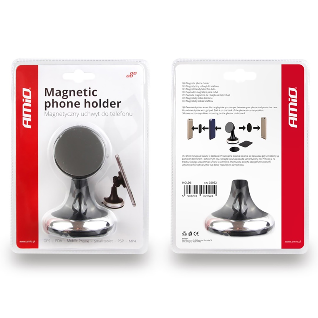 Amio - Μαγνητική Βάση Στήριξης Κινητού Corsico για τζάμι ή ταμπλό με ισχυρό μαγνήτη, βεντούζα με κλιπ ασφάλισης και ρυθμιζόμενη κλίση για σταθερή συγκράτηση συσκευών - 1 Τεμ. (02052/AM)