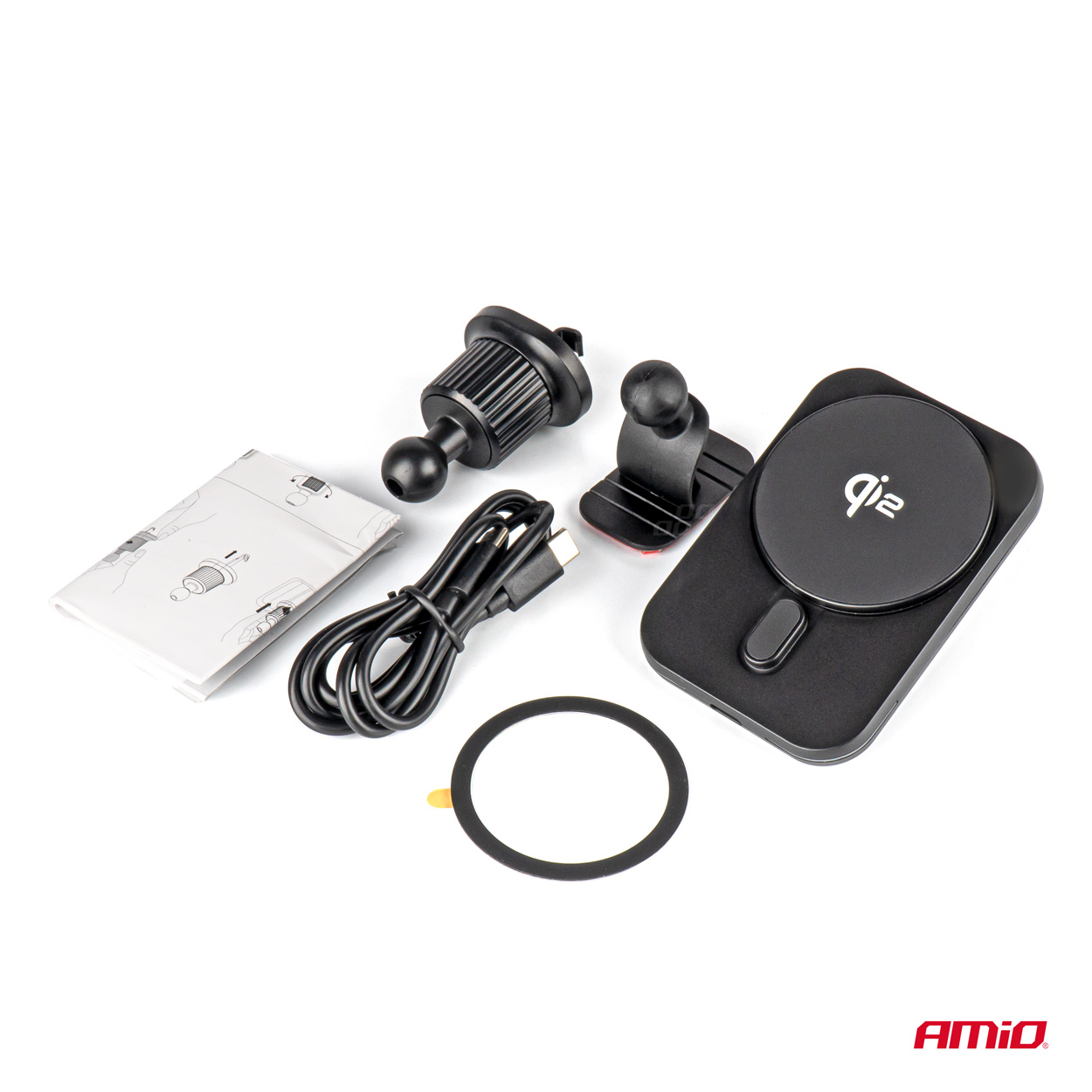 Amio - ΒΑΣΗ ΣΤΗΡΙΞΗΣ ΚΙΝΗΤΟΥ ΓΙΑ ΑΕΡΑΓΩΓΟ ΜΑΓΝΗΤΙΚΗ ΜΕ ΑΣΥΡΜΑΤΗ ΦΟΡΤΙΣΗ QUICK CHARGE QI2 15W 360° - 1 Τεμ. (04179/AM)
