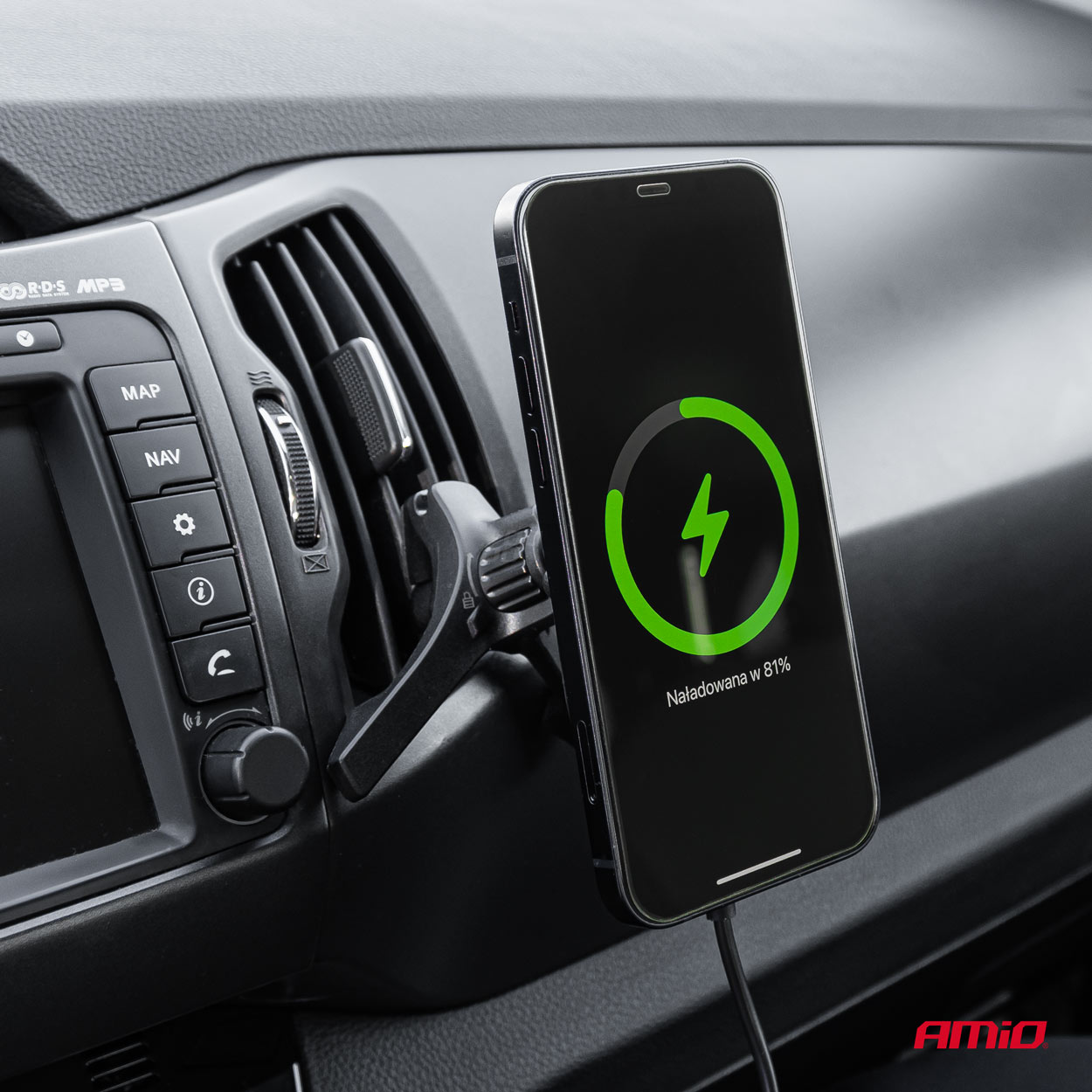 Amio - ΒΑΣΗ ΣΤΗΡΙΞΗΣ ΚΙΝΗΤΟΥ ΓΙΑ ΑΕΡΑΓΩΓΟ ΜΑΓΝΗΤΙΚΗ ΜΕ ΑΣΥΡΜΑΤΗ ΦΟΡΤΙΣΗ QUICK CHARGE QI2 15W 360° - 1 Τεμ. (04180/AM)