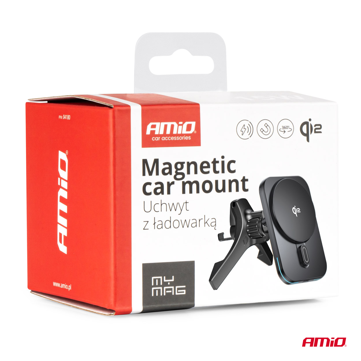 Amio - ΒΑΣΗ ΣΤΗΡΙΞΗΣ ΚΙΝΗΤΟΥ ΓΙΑ ΑΕΡΑΓΩΓΟ ΜΑΓΝΗΤΙΚΗ ΜΕ ΑΣΥΡΜΑΤΗ ΦΟΡΤΙΣΗ QUICK CHARGE QI2 15W 360° - 1 Τεμ. (04180/AM)