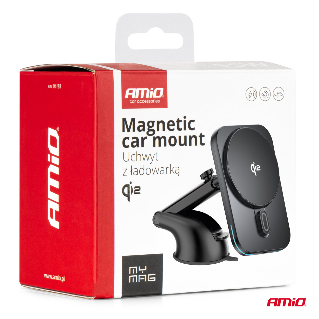 Amio - ΒΑΣΗ ΣΤΗΡΙΞΗΣ ΚΙΝΗΤΟΥ ΓΙΑ ΤΖΑΜΙ/ΤΑΜΠΛΟ ΜΑΓΝΗΤΙΚΗ ΜΕ ΑΣΥΡΜΑΤΗ ΦΟΡΤΙΣΗ QUICK CHARGE QI2 15W 360° - 1 Τεμ. (04181/AM)