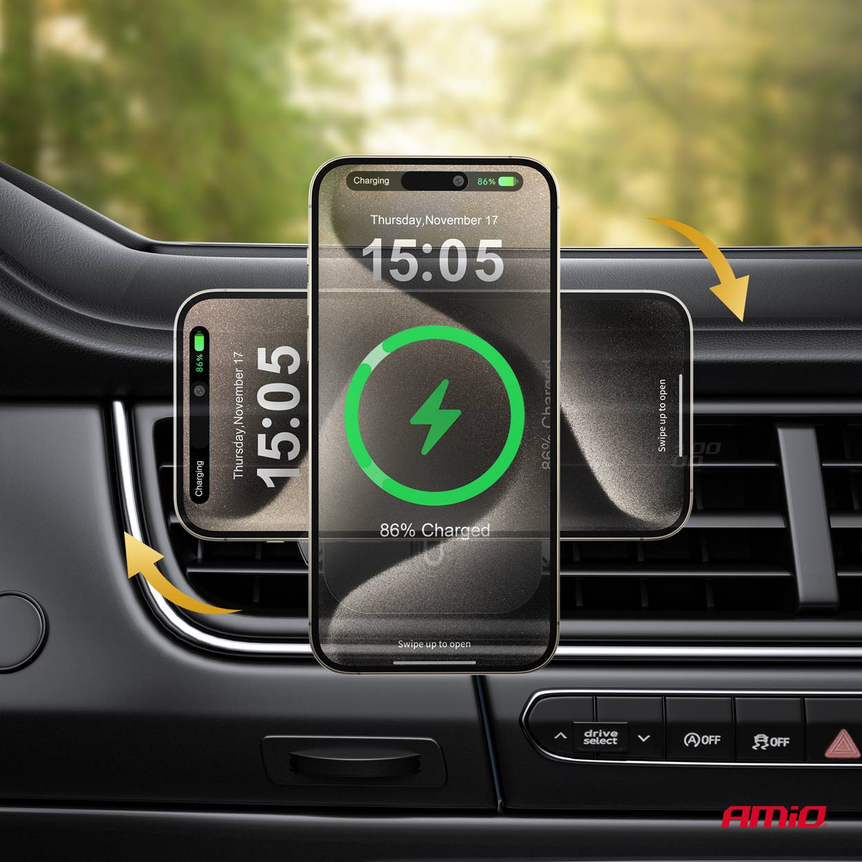 Amio - ΒΑΣΗ ΣΤΗΡΙΞΗΣ ΚΙΝΗΤΟΥ ΓΙΑ ΤΖΑΜΙ/ΤΑΜΠΛΟ ΜΑΓΝΗΤΙΚΗ ΜΕ ΑΣΥΡΜΑΤΗ ΦΟΡΤΙΣΗ QUICK CHARGE QI2 15W 360° - 1 Τεμ. (04181/AM)