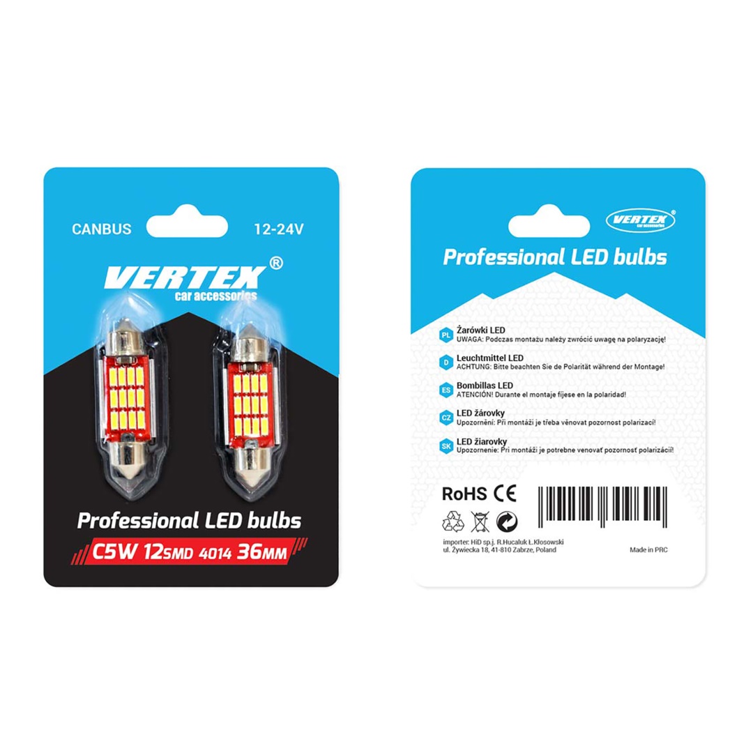 Λάμπες Σωληνωτές AMiO LED 12smd (Canbus/12-24V/12mm x 36mm)