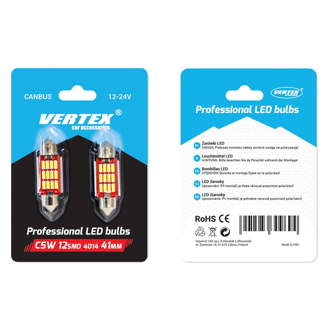 Λάμπες Σωληνωτές AMiO LED 12smd (Canbus/12-24V/12mm x 41mm)