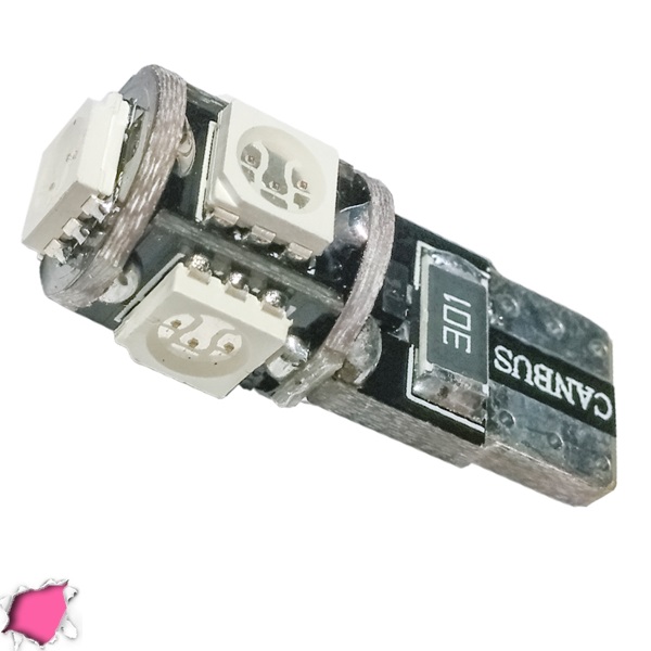Λάμπα T10 LED 5smd Χωρίς Κάλυκα (Φούξια/Canbus/12V)
