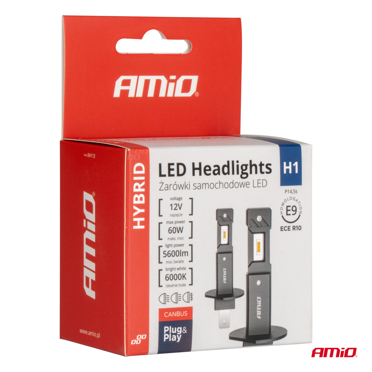 Amio - ΛΑΜΠΕΣ LED H1 12V 60W 6.000K 5.600lm +400% CAN-BUS HYBRID SERIES - 2 τεμ. (04112/AM)