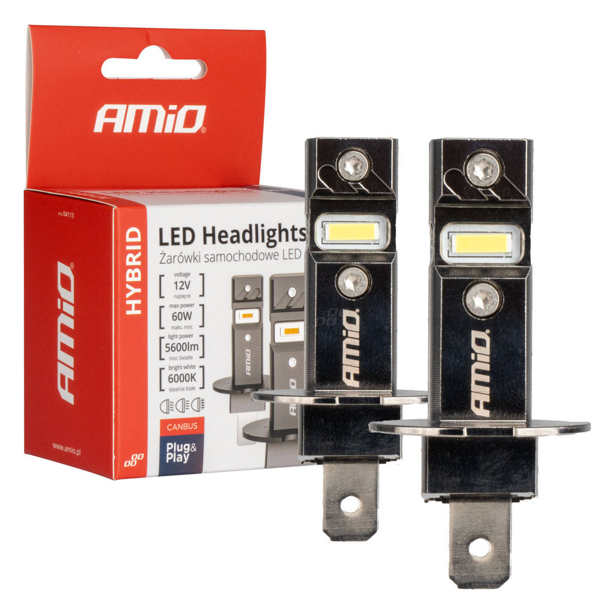 ΛΑΜΠΕΣ LED H3 12V 60W 6.000K 5.600lm +400% LED CAN-BUS HYBRID SERIES AMIO