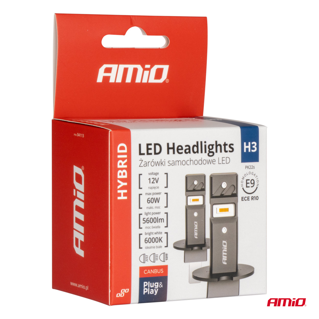 ΛΑΜΠΕΣ LED H3 12V 60W 6.000K 5.600lm +400% LED CAN-BUS HYBRID SERIES AMIO