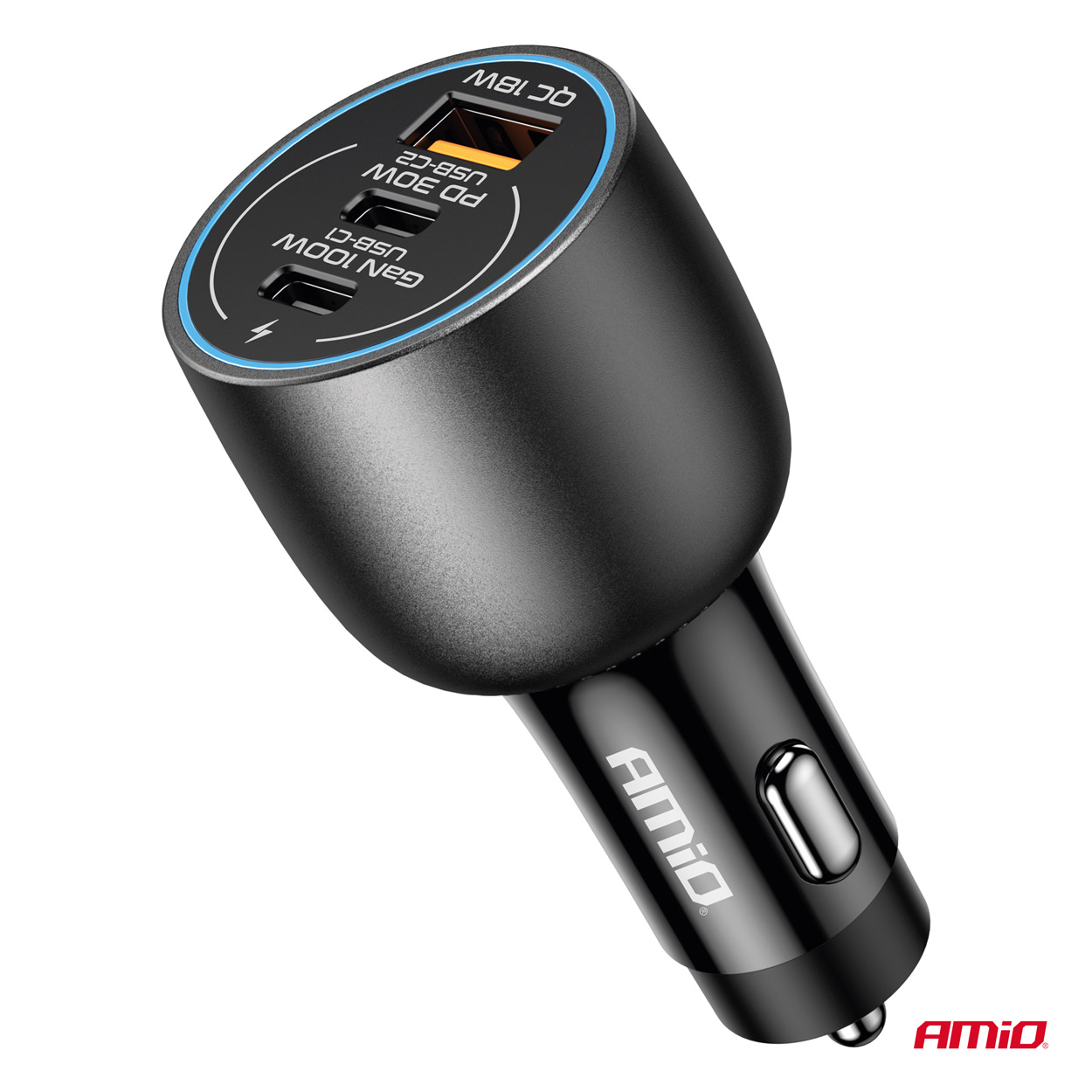 Amio - ΦΟΡΤΙΣΤΗΣ ΑΝΑΠΤΗΡΑ 12/24V ΜΕ 3 ΘΥΡΕΣ 2xUSB-C/1xUSB-A 95W 5V/3A ΤΑΧΕΙΑΣ ΦΟΡΤΙΣΗΣ ΑΛΟΥΜΙΝΙΟ/ΜΑΥΡΟΣ - 1 Τεμ. (04371/AM)