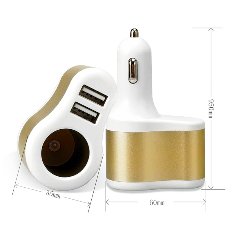 Αντάπτορας Αναπτήρα & Φορτιστής με 2 USB (Άσπρο - Χρυσό)