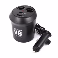 Διακλαδωτής Αναπτήρα MAX POWER V8 Διπλός Με 2 Θύρες USB (Μαύρο)