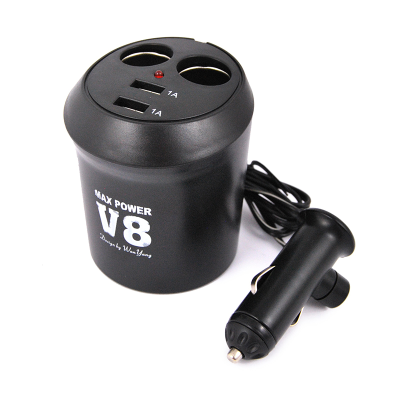 Διακλαδωτής Αναπτήρα MAX POWER V8 Διπλός Με 2 Θύρες USB (Μαύρο)