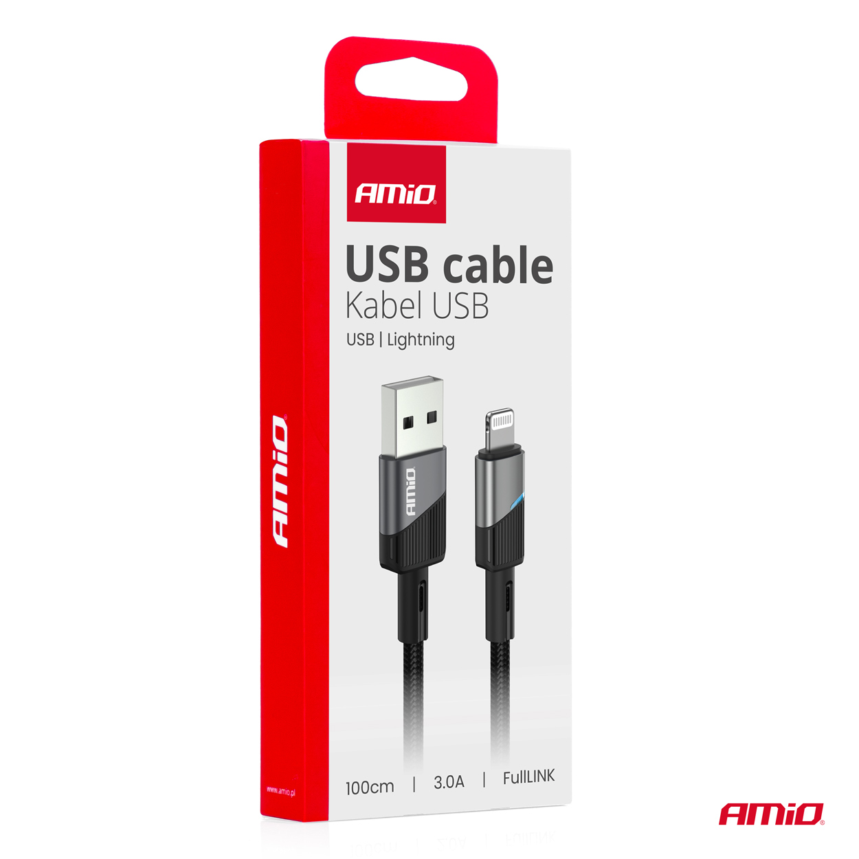 Καλώδιο Φόρτισης & Μεταφοράς Δεδομένων AMiO USB Type A Σε Apple Lightning Με LED 3A (100cm)