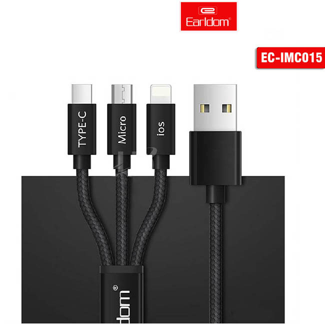 Καλώδιο USB Φόρτισης Και Μεταφοράς Δεδομένων Earldom EC-IMC015 3 In 1 Black (1.2m)