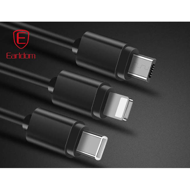 Καλώδιο USB Φόρτισης Και Μεταφοράς Δεδομένων Earldom EC-IMC015 3 In 1 Black (1.2m)