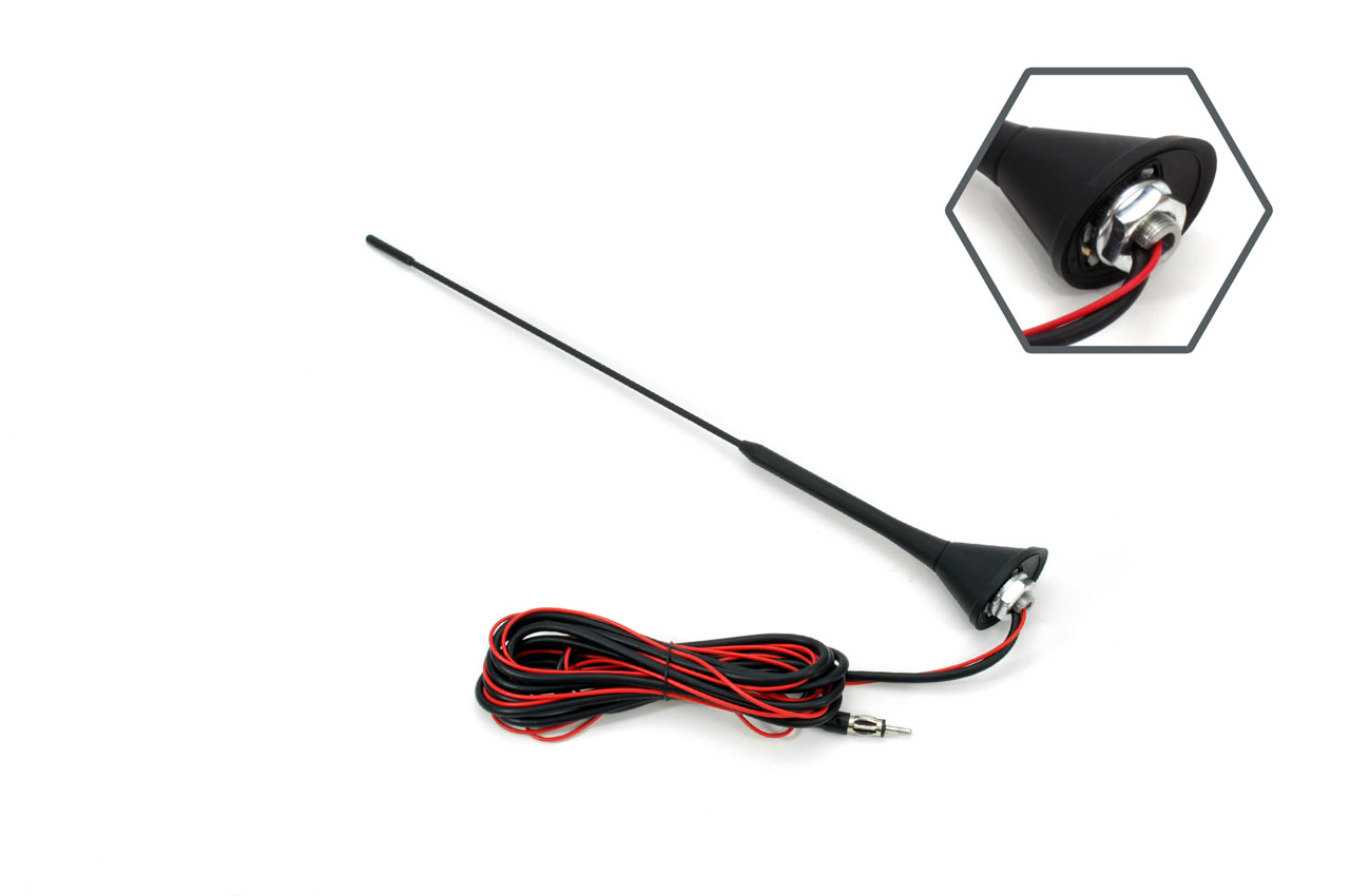 Amio – Κεραία Οροφής Αυτοκινήτου ANT08 40cm με Ενισχυτή και Καλώδιο 3m για Ενισχυμένη Λήψη Σήματος – 1 Τεμ. (01511/AM)