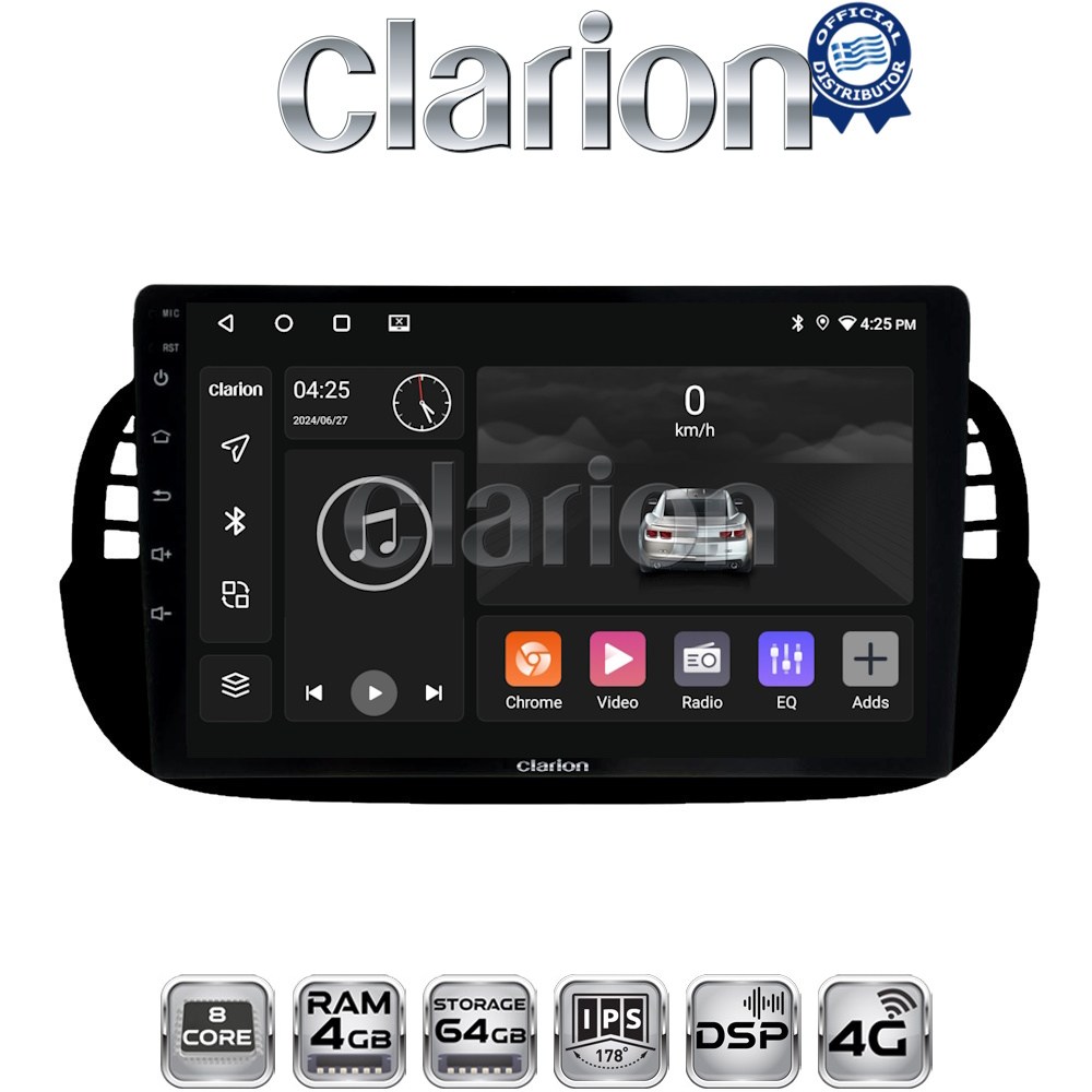 CLARION GL72315B Οθόνη OEM Multimedia Αυτοκινήτου για Fiat 500 2007 > 2016 (CarPlay/AndroidAuto/BT/GPS/WIFI/GPRS)