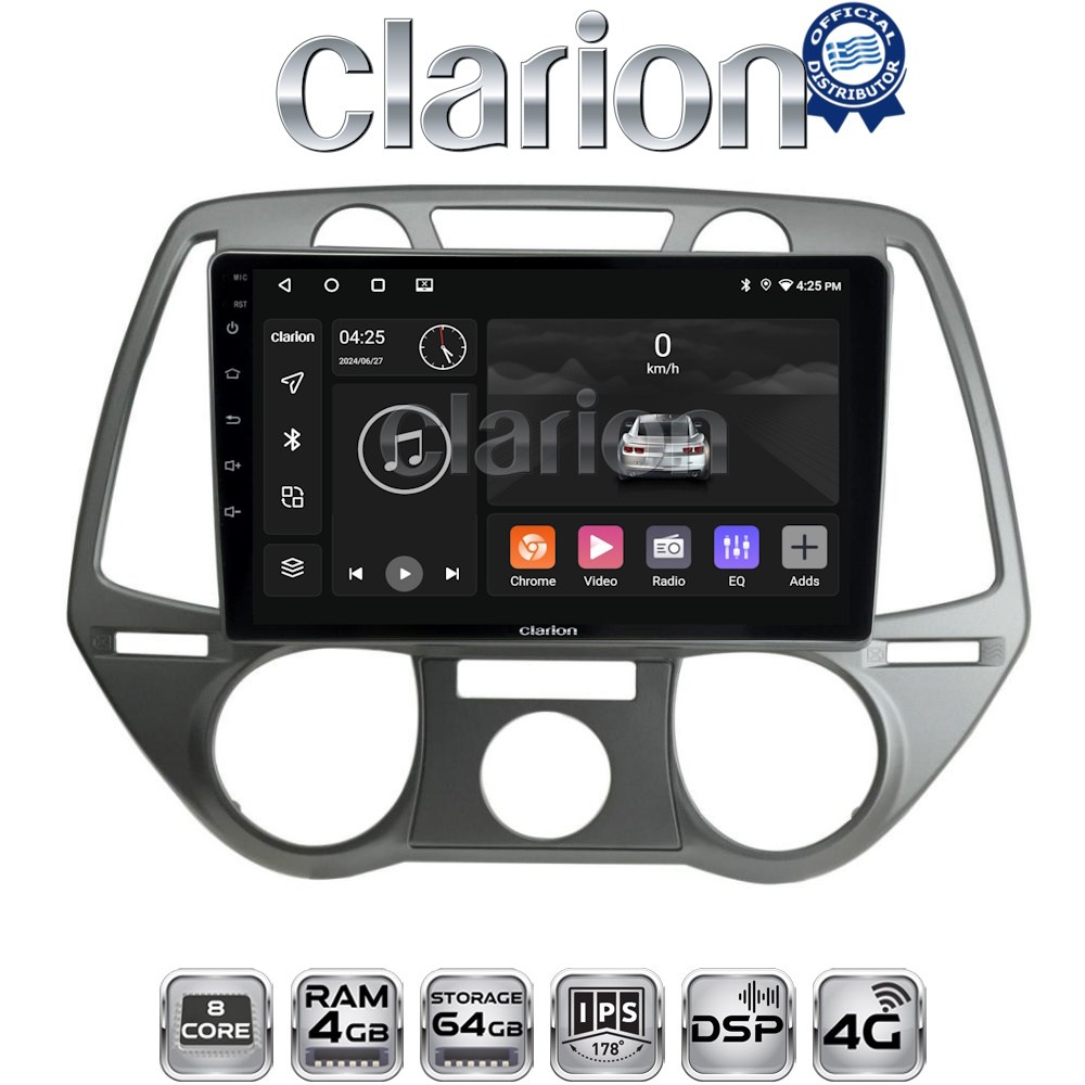 CLARION GL72838 Οθόνη OEM Multimedia Αυτοκινήτου για Hyundai i20 2008 > 2014 (CarPlay/AndroidAuto/BT/GPS/WIFI/GPRS)