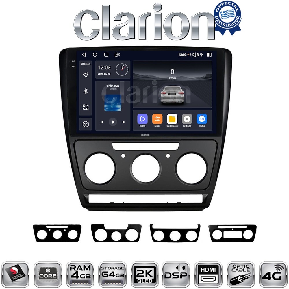 CLARION GL74005B Οθόνη OEM Multimedia Αυτοκινήτου για Skoda Octavia 2005 > 2012  (CarPlay/AndroidAuto/BT/GPS/WIFI/GPRS)