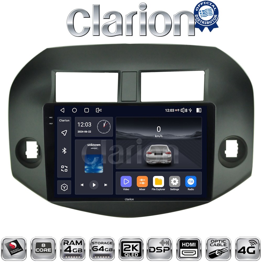 CLARION GL74018B Οθόνη OEM Multimedia Αυτοκινήτου για TOYOTA RAV4 2006-2012 (CarPlay/AndroidAuto/BT/GPS/WIFI/GPRS)