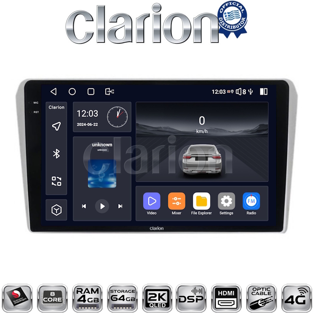 CLARION GL74025 Οθόνη OEM Multimedia Αυτοκινήτου για Toyota Avensis 2003>2008 (CarPlay/AndroidAuto/BT/GPS/WIFI/GPRS)