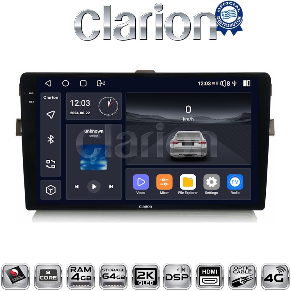 CLARION GL74028 Οθόνη OEM Multimedia Αυτοκινήτου για Toyota Auris 2007 > 2012  (CarPlay/AndroidAuto/BT/GPS/WIFI/GPRS)