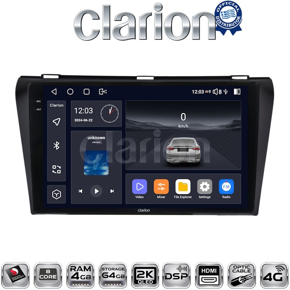 CLARION GL74034 Οθόνη OEM Multimedia Αυτοκινήτου για MAZDA 3  2009>2014 (CarPlay/AndroidAuto/BT/GPS/WIFI/GPRS)