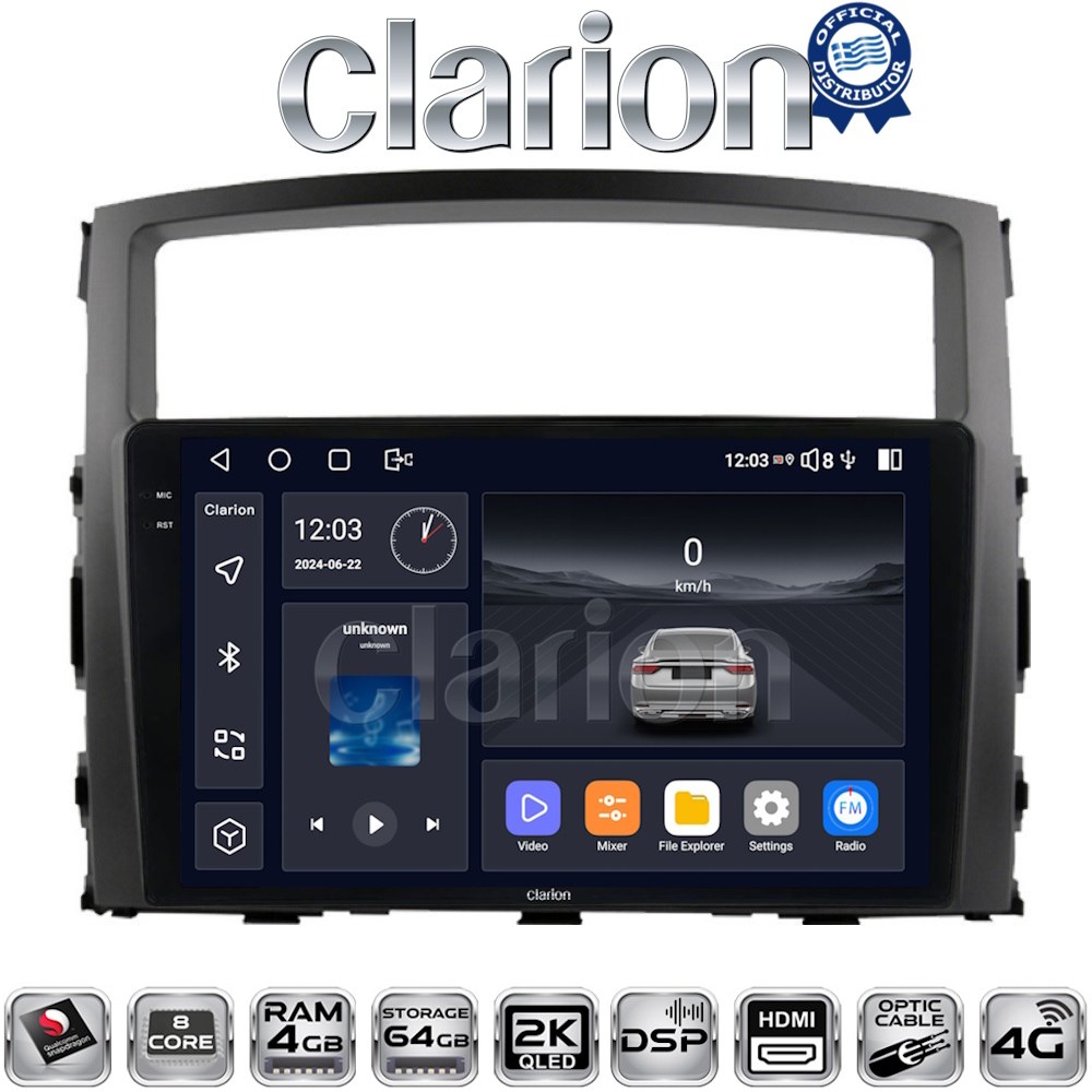 CLARION GL74038 Οθόνη OEM Multimedia Αυτοκινήτου για MITSUBISHI PAJERO 2006>2014 (CarPlay/AndroidAuto/BT/GPS/WIFI/GPRS)