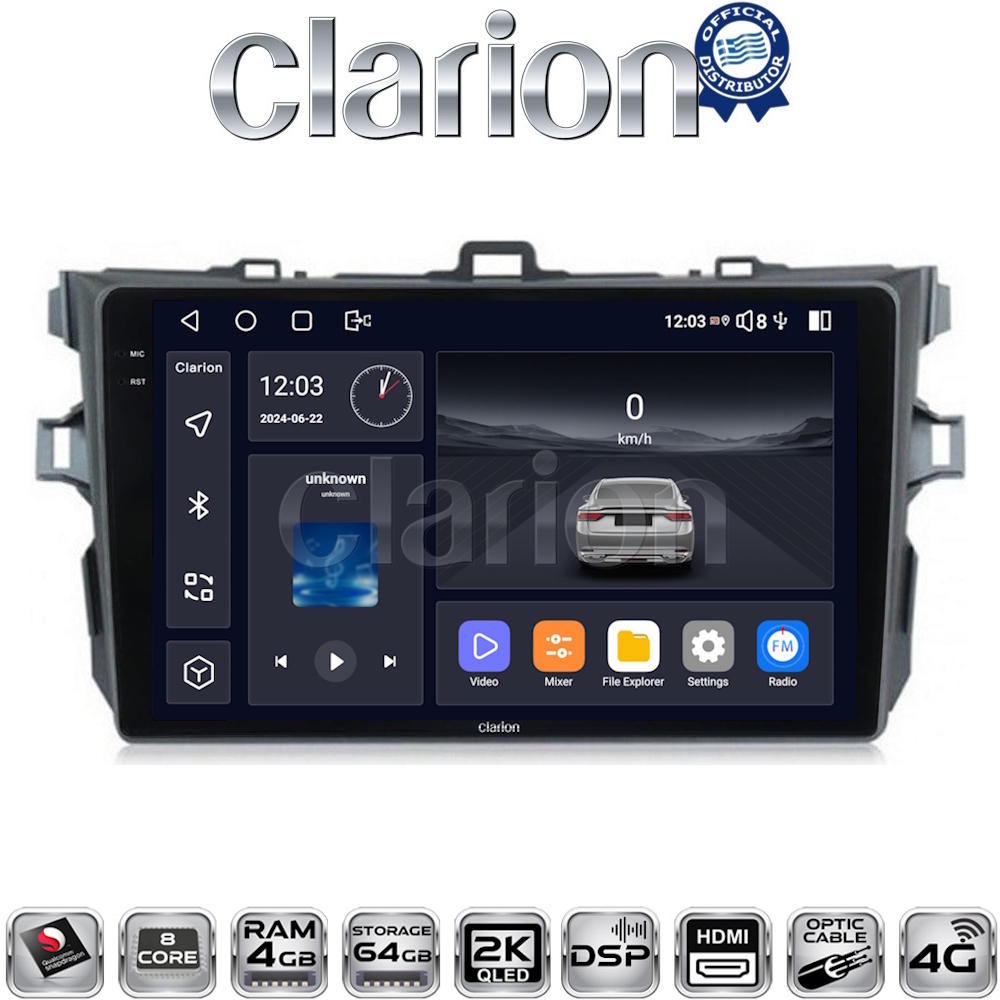 CLARION GL74063 Οθόνη OEM Multimedia Αυτοκινήτου για TOYOTA COROLLA 2006>2012  (CarPlay/AndroidAuto/BT/GPS/WIFI/GPRS)